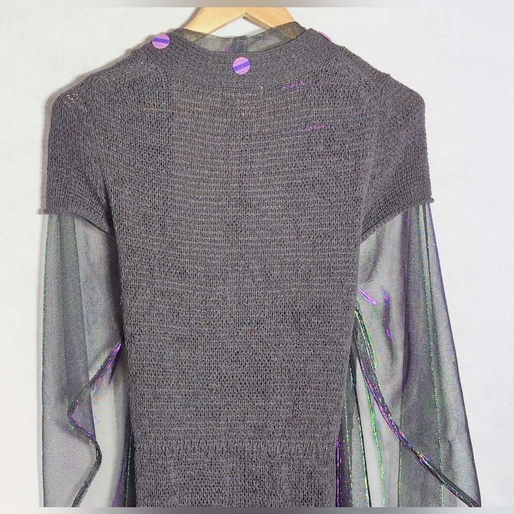 White Stag Sz M Elegant Sheer Harem Sleeve Sweater - Black Green and Purple - Picture 5 of 8